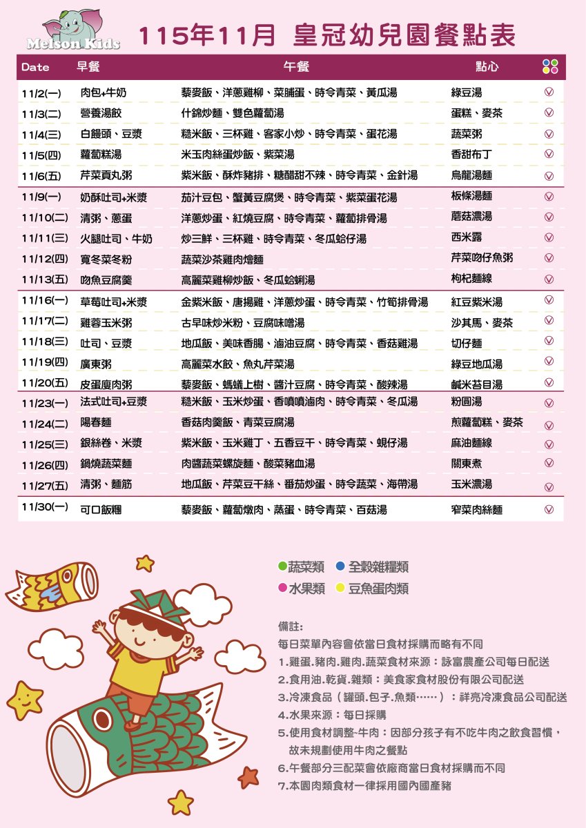 11月餐點表